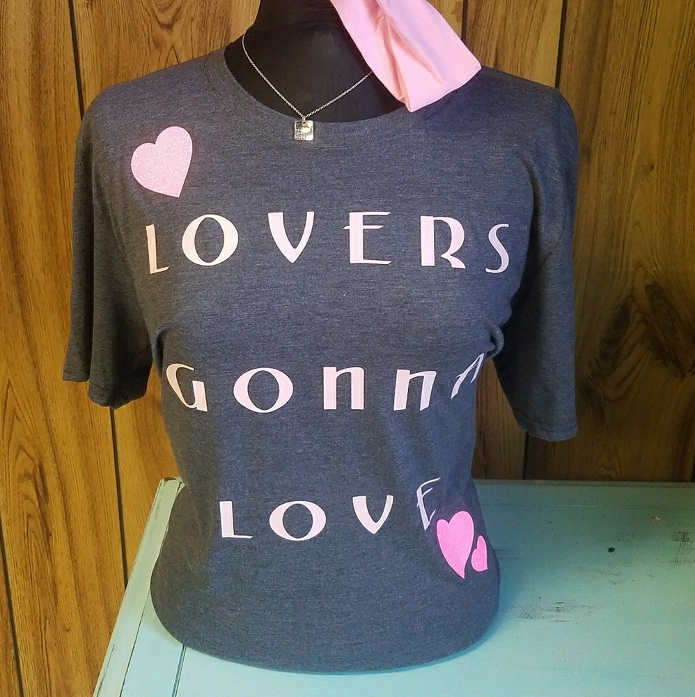 Valentine Top Lovers Heart Size Large Pink Gray